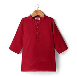 Babyhug Cotton Woven Mandarin Collar Full Sleeves Kurta Dhoti Set With Textured Print Jacket - Red - Image 4