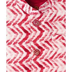 Babyhug Cotton Woven Mandarin Collar Full Sleeves Kurta Dhoti Set With Textured Print Jacket - Red - Image 8