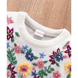Babyhug Full Sleeves Embroidered Sweater- White - Image 3