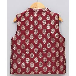 Babyhug Full Sleeves Kurta & Dhoti With Jacket Embroidery Detailing - Cream Maroon - Image 5