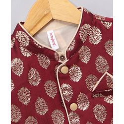 Babyhug Full Sleeves Kurta & Dhoti With Jacket Embroidery Detailing - Cream Maroon - Image 8