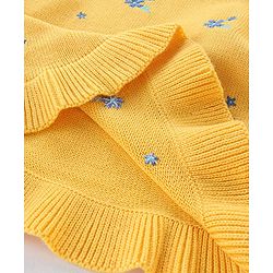 Babyhug Full Sleeves Sweater With Frill Detailing & Floral Embroidery- Yellow - Image 5