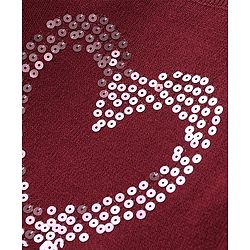 Babyhug Full Sleeves Sweater With Sequin Heart Detailing- Maroon - Image 3