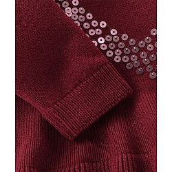 Babyhug Full Sleeves Sweater With Sequin Heart Detailing- Maroon - Image 5