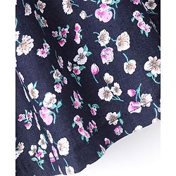 Babyhug Half Sleeves Knit Floral Print Dress with Woven Hem & Bow Applique - Navy Blue - Image 4