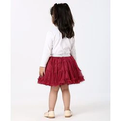 Babyhug Knee Length Party Wear Skirt Solid Color - Maroon - Image 3