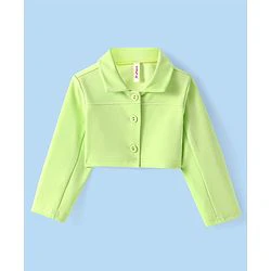 Babyhug Knit Full Sleeves Solid Color Top & Skirt Set with light Jacket- Light Green - Image 3