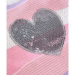 Babyhug Knit Full Sleeves Sweater Stripes Design With Heart Sequin Detailing- White Pink & Purple - Image 3