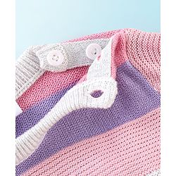 Babyhug Knit Full Sleeves Sweater Stripes Design With Heart Sequin Detailing- White Pink & Purple - Image 4