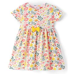 Babyhug Knit Half Sleeves Floral Printed Frocks Pack of 2 - Red & White - Image 9