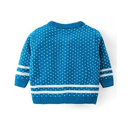 Babyhug Knitted Full Sleeves Front Open Sweater Set with Polka Dot Design - Aqua Blue - Image 3