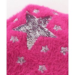 Babyhug Knitted Full Sleeves Pullover Sweater with Sequin Star Embroidery - Fuchsia - Image 3