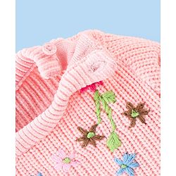 Babyhug Knitted Full Sleeves Sweater With Floral Embroidery - Peach - Image 4
