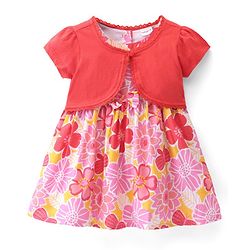 Babyhug Poplin Half Sleeves Shrug with Frock - White & Pink - Image 7