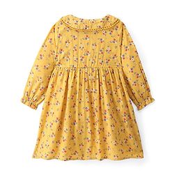 Babyhug Rayon Full Sleeves Dress Floral Printed with Headband - Yellow - Image 3