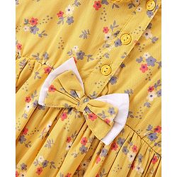 Babyhug Rayon Full Sleeves Dress Floral Printed with Headband - Yellow - Image 5