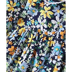 Babyhug Rayon Woven Full Sleeves Floral Printed Frock with Frill Detailing - Navy Blue - Image 3