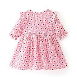 Babyhug Rayon Woven Full Sleeves Floral Printed Frock with Frill Detailing - Pink - Image 6