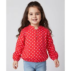 Babyhug Rayon Woven Full Sleeves Polka Dot Printed Top - Red - Image 5