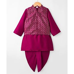 Babyhug Rayon Woven Full Sleeves Solid Kurta Dhoti Set with Sequenced Nehru Jacket - Magenta Pink - Image 22