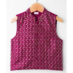 Babyhug Rayon Woven Full Sleeves Solid Kurta Dhoti Set with Sequenced Nehru Jacket - Magenta Pink - Image 33