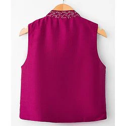 Babyhug Rayon Woven Full Sleeves Solid Kurta Dhoti Set with Sequenced Nehru Jacket - Magenta Pink - Image 34