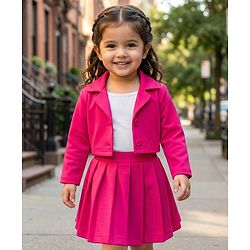Babyhug Scuba Woven Full Sleeves Solid Jacket & Skirt With Inner Top - Dark Pink - Image 19