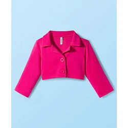 Babyhug Scuba Woven Full Sleeves Solid Jacket & Skirt With Inner Top - Dark Pink - Image 24