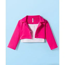 Babyhug Scuba Woven Full Sleeves Solid Jacket & Skirt With Inner Top - Dark Pink - Image 30