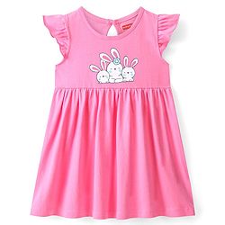 Babyhug Short Sleeves Cotton Knit Bunny Printed Frocks Pack of 3 - Multicolor - Image 6
