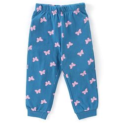 Babyhug Single Jersey Cotton Knit Full Sleeves Night Suit With Butterfly Print - Blue - Image 4