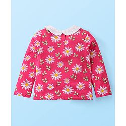 Babyhug Single Jersey Knit Full Sleeves Floral Printed Top & Leggings Set - Red & White - Image 3