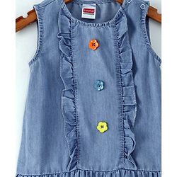 Babyhug Sleeveless Fit & Flare Denim Frock - Light Blue - Image 3