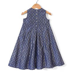 Babyhug Sleeveless Foil Printed Long Ethnic Dress with Embroidered Net Jacket - Navy - Image 5