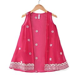Babyhug Sleeveless  Top With Sharara & Floral Embroidered Jacket Set - Pink - Image 10