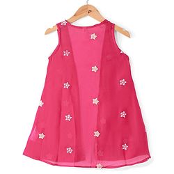 Babyhug Sleeveless  Top With Sharara & Floral Embroidered Jacket Set - Pink - Image 3