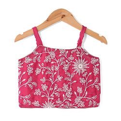 Babyhug Sleeveless  Top With Sharara & Floral Embroidered Jacket Set - Pink - Image 4