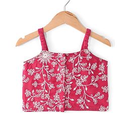Babyhug Sleeveless  Top With Sharara & Floral Embroidered Jacket Set - Pink - Image 5