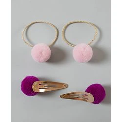 Babyhug Snap Clips with PomPom Set of 4 Pieces - Light Pink Purple - Image 3