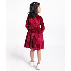 Babyhug Vellore Full Sleeves Text Embroidered Dress - Red - Image 3