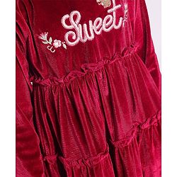 Babyhug Vellore Full Sleeves Text Embroidered Dress - Red - Image 4
