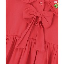 Babyhug Viscose Rayon Woven Full Sleeves Floral Embroidered One Piece Frock - Red - Image 3