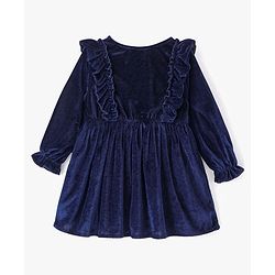Babyhug Woven Full Sleeves Frock Floral Embroidery - Navy Blue - Image 4