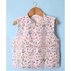 Babyhug Woven Full Sleeves Kurta Dhoti Set with Floral Embroidered Waistcoat - Pink - Image 13