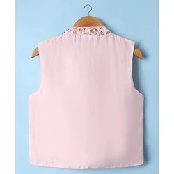 Babyhug Woven Full Sleeves Kurta Dhoti Set with Floral Embroidered Waistcoat - Pink - Image 14