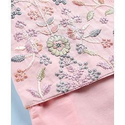 Babyhug Woven Full Sleeves Kurta Dhoti Set with Floral Embroidered Waistcoat - Pink - Image 18