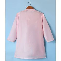 Babyhug Woven Full Sleeves Kurta Dhoti Set with Floral Embroidered Waistcoat - Pink - Image 3