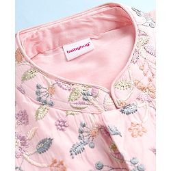 Babyhug Woven Full Sleeves Kurta Dhoti Set with Floral Embroidered Waistcoat - Pink - Image 8