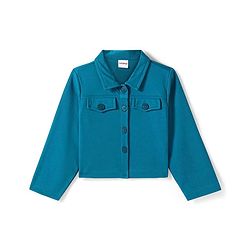 Babyhug Woven Full Sleeves Solid Colour Party Collared Top & Skirt Set with Pockets - Teal Blue - Image 3