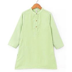 Babyhug Woven Full Sleeves Solid Kurta Pyjama Set with Mirror Embroidered Jacket - Green & White - Image 4